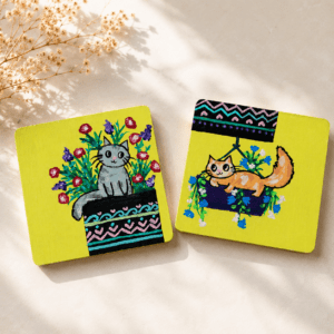 Cat Coaster Set Hand Painted Wooden Tea Coaster Cat Lover Gift Kitchen Decor Housewarming Gift Handmade