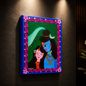Shiv Shakti Original Hand Painted Canvas Hindu Wall Art Spiritual Home Decor Indian Folk Art Religious Canvas Shiva Parvati Wall Decor