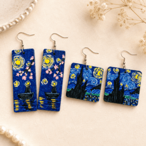Hand Painted Starry Night Earring Van Gogh Inspired Art Earring Handmade Statement Dangle Earring Unique Gift for Art Lovers