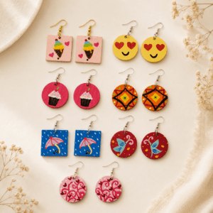 Hand Painted Statement Earring Wearable Art Jewelry Gift For Her Boho Earring Lightweight Handmade Jewelry