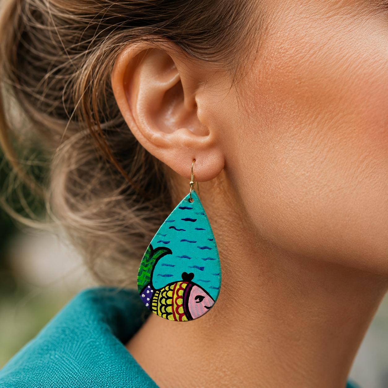 Wearable Art Earrings Hand Painted Jewelry Statement Earring Gift For Her Boho Handmade Artistic Jewelry Women - Image 4