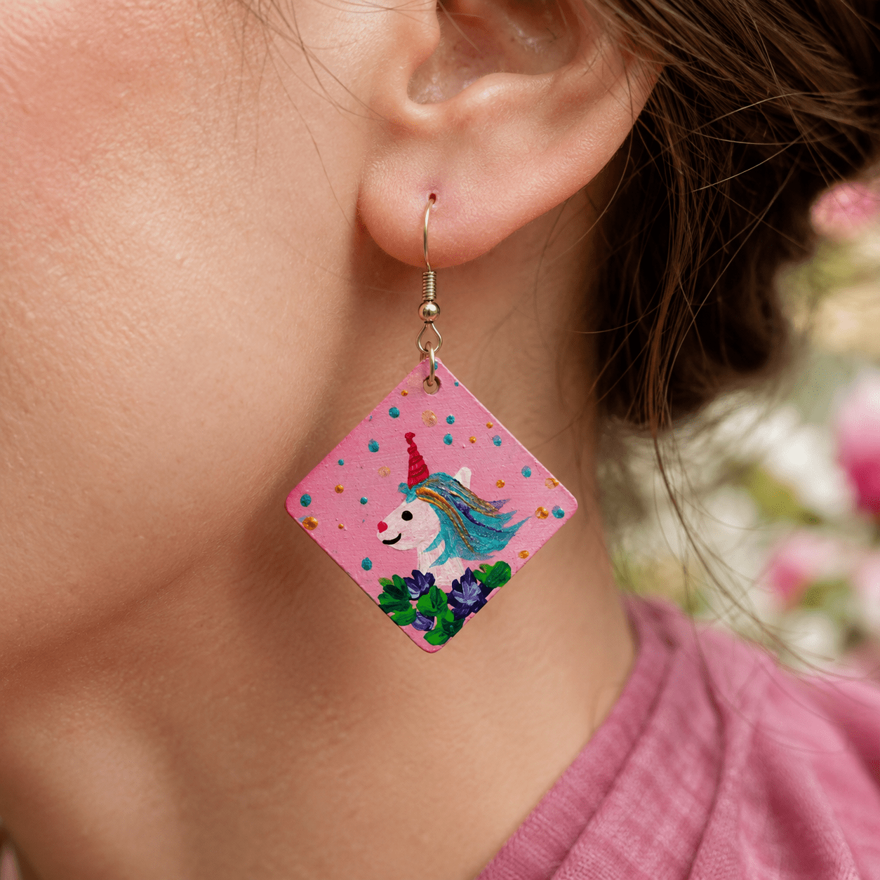 Wearable Art Earrings Hand Painted Jewelry Statement Earring Gift For Her Boho Handmade Artistic Jewelry Women - Image 8