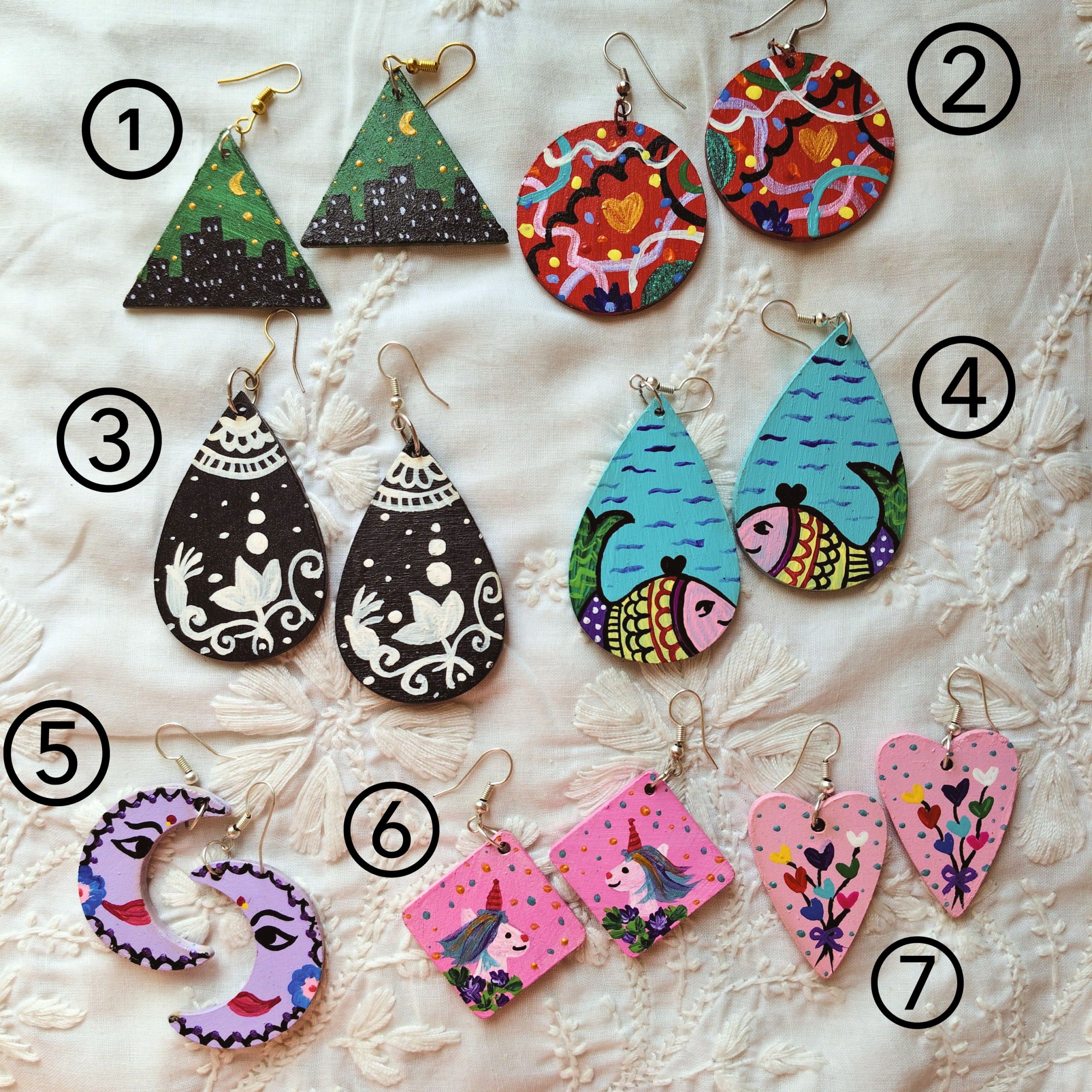 Wearable Art Earrings Hand Painted Jewelry Statement Earring Gift For Her Boho Handmade Artistic Jewelry Women - Image 2