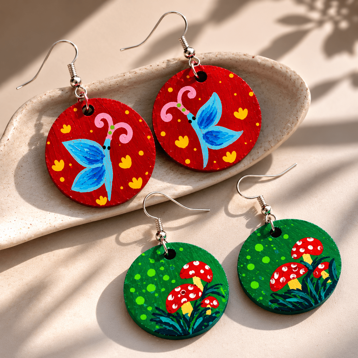 Hand Painted Wooden Earring Cottagecore Jewelry Boho Statement Earring Wearable Art Gift for Her - Image 2