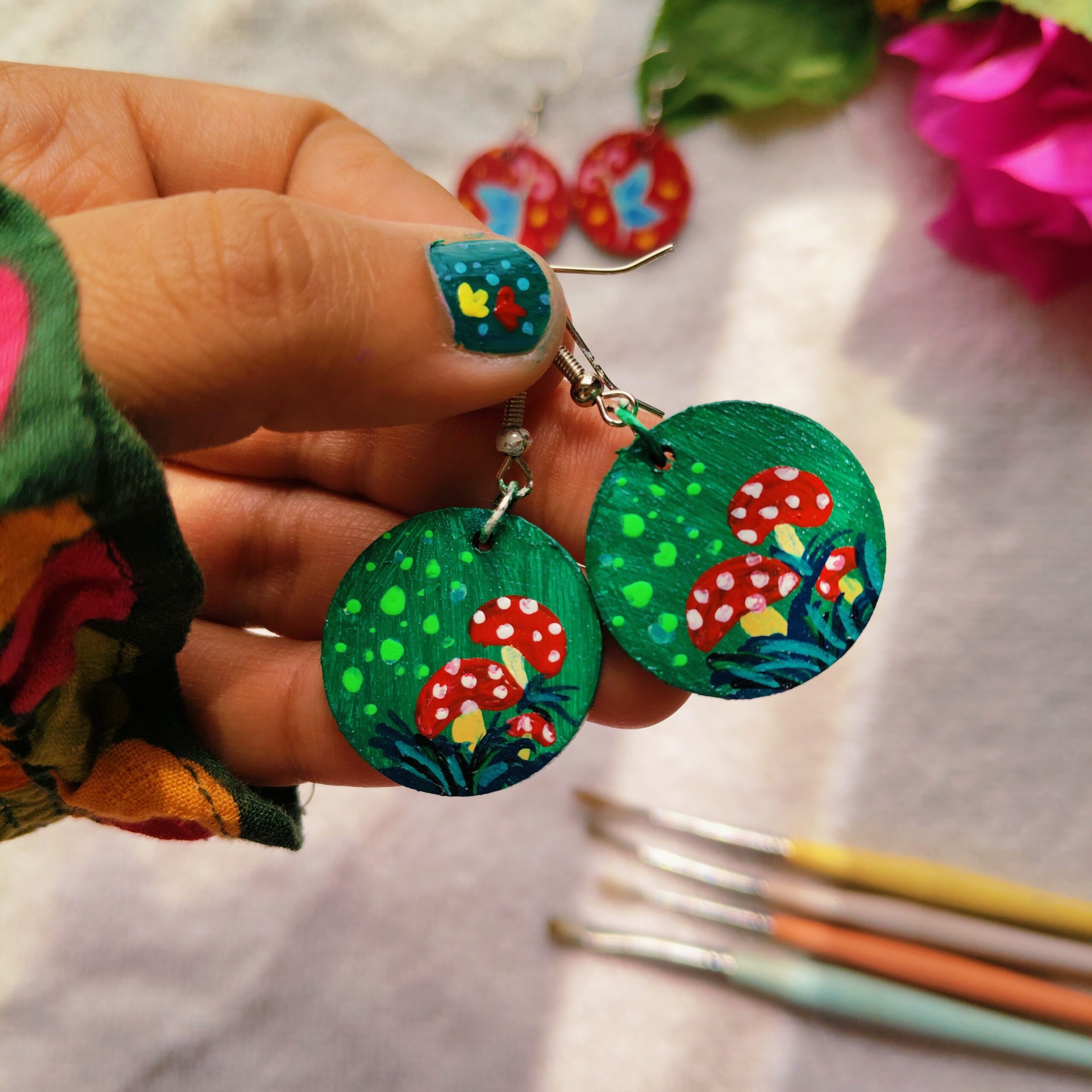 Hand Painted Wooden Earring Cottagecore Jewelry Boho Statement Earring Wearable Art Gift for Her - Image 11