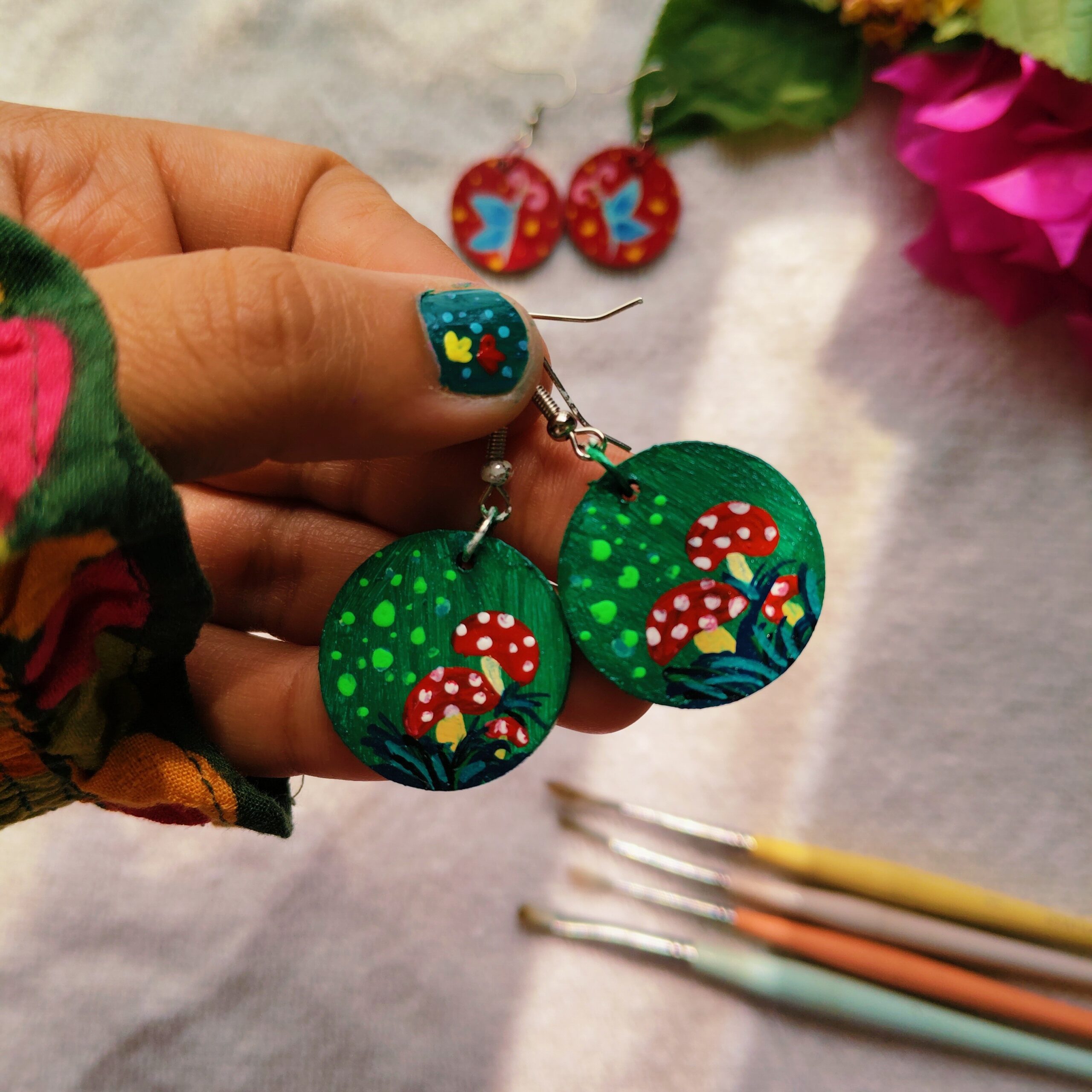 Hand Painted Wooden Earring Cottagecore Jewelry Boho Statement Earring Wearable Art Gift for Her - Image 12