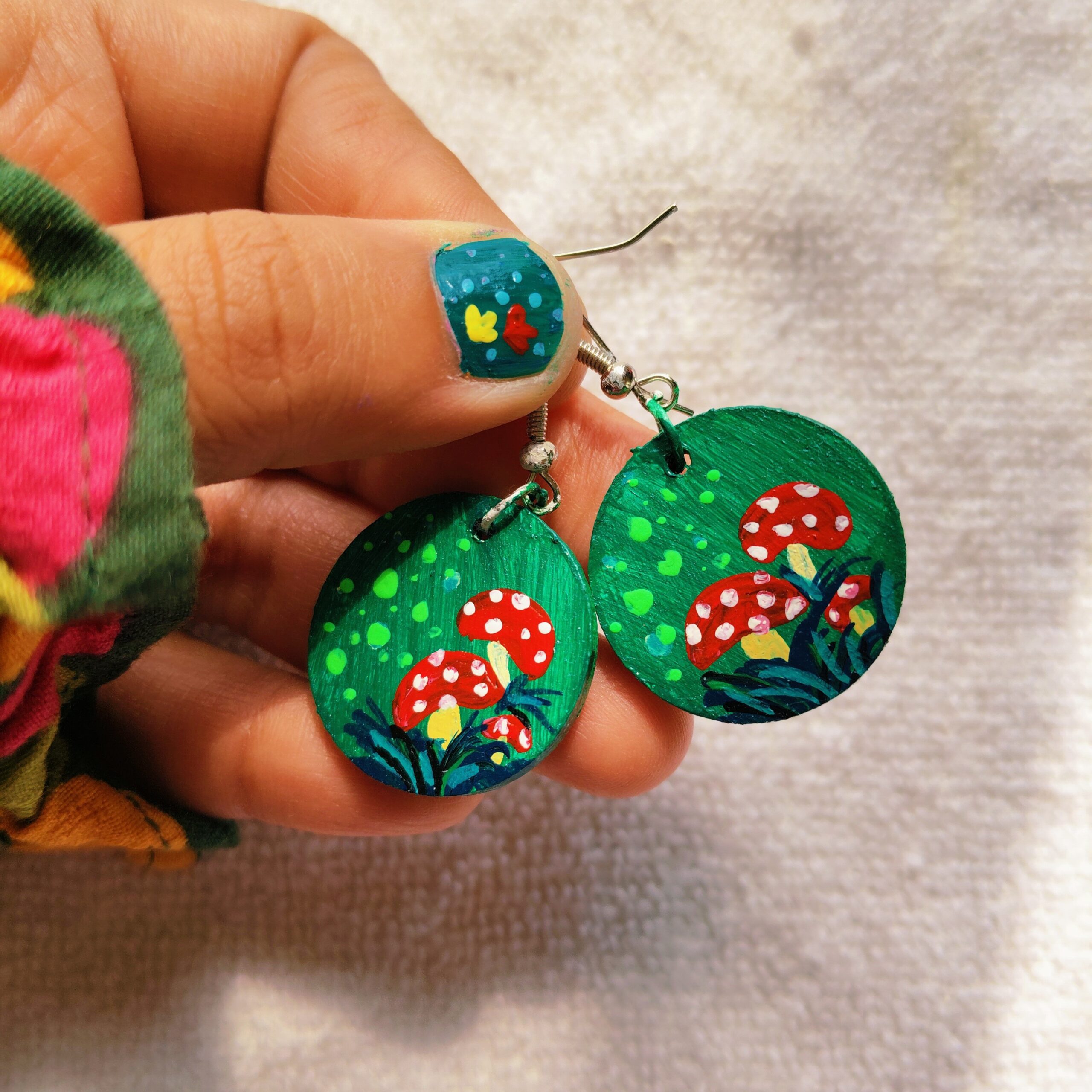 Hand Painted Wooden Earring Cottagecore Jewelry Boho Statement Earring Wearable Art Gift for Her - Image 13