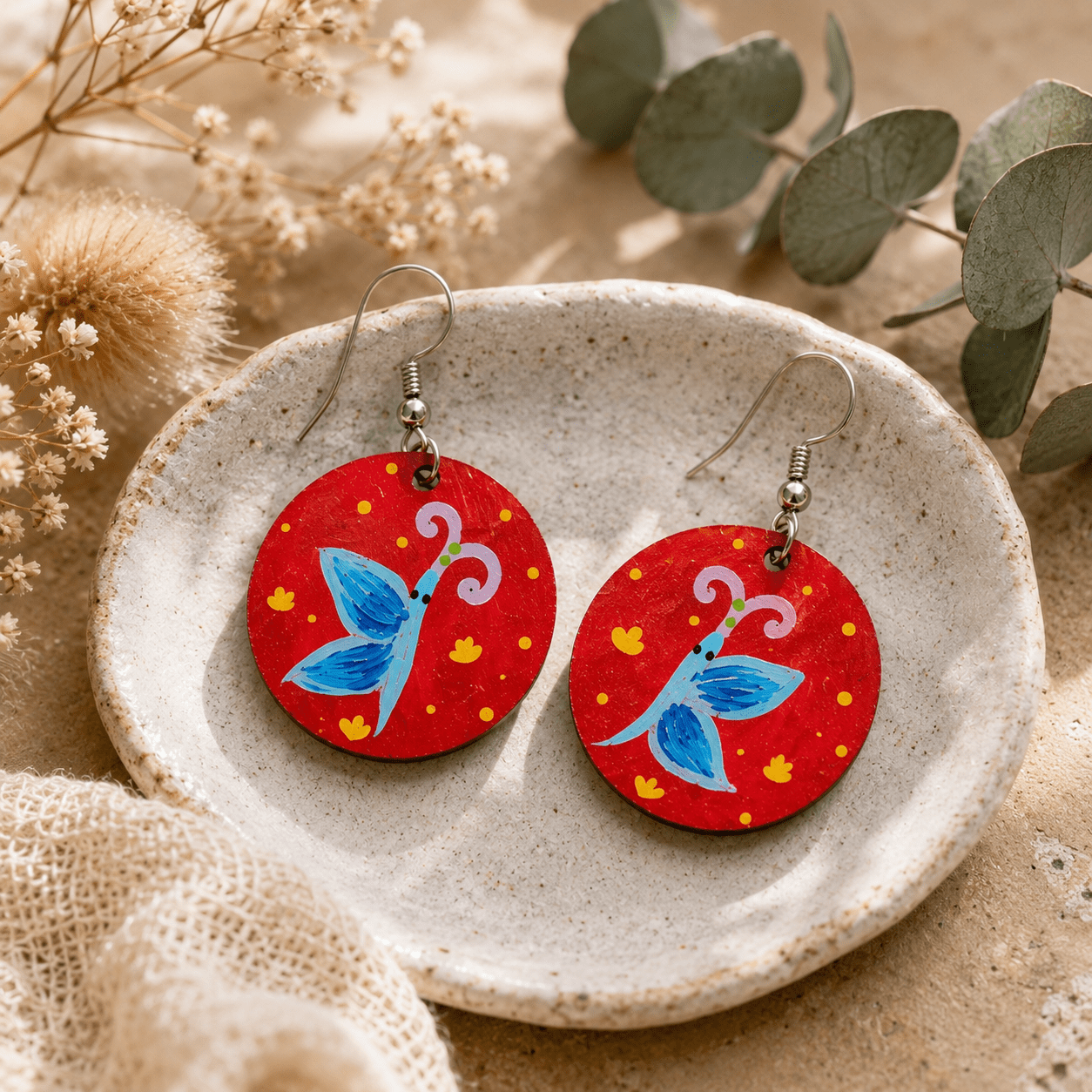 Hand Painted Wooden Earring Cottagecore Jewelry Boho Statement Earring Wearable Art Gift for Her - Image 5