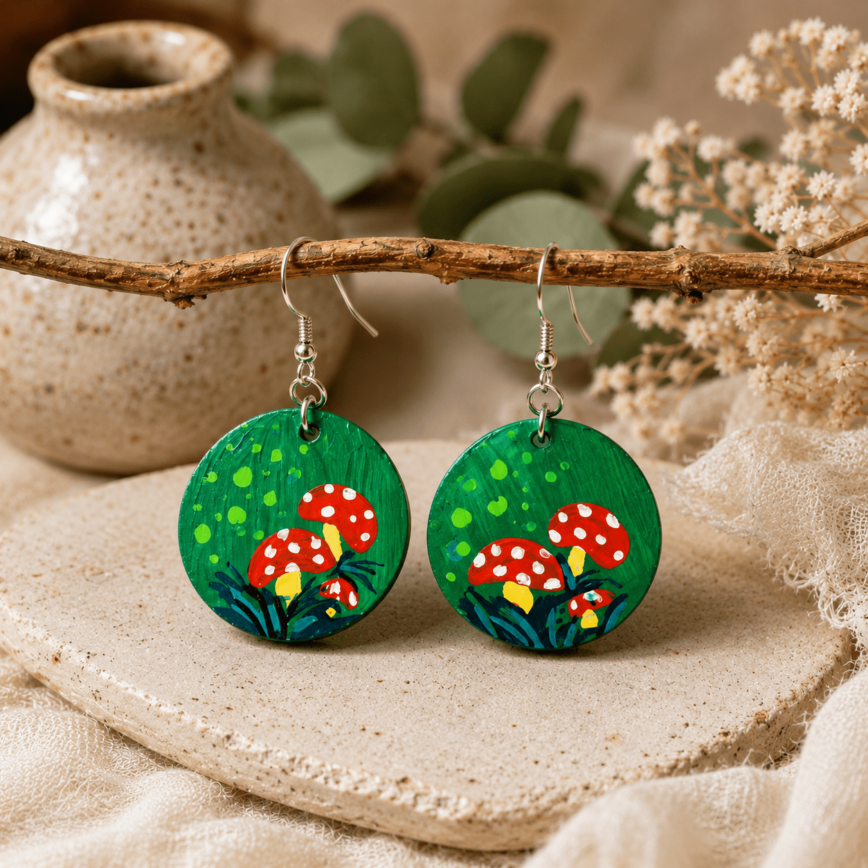 Hand Painted Wooden Earring Cottagecore Jewelry Boho Statement Earring Wearable Art Gift for Her - Image 6