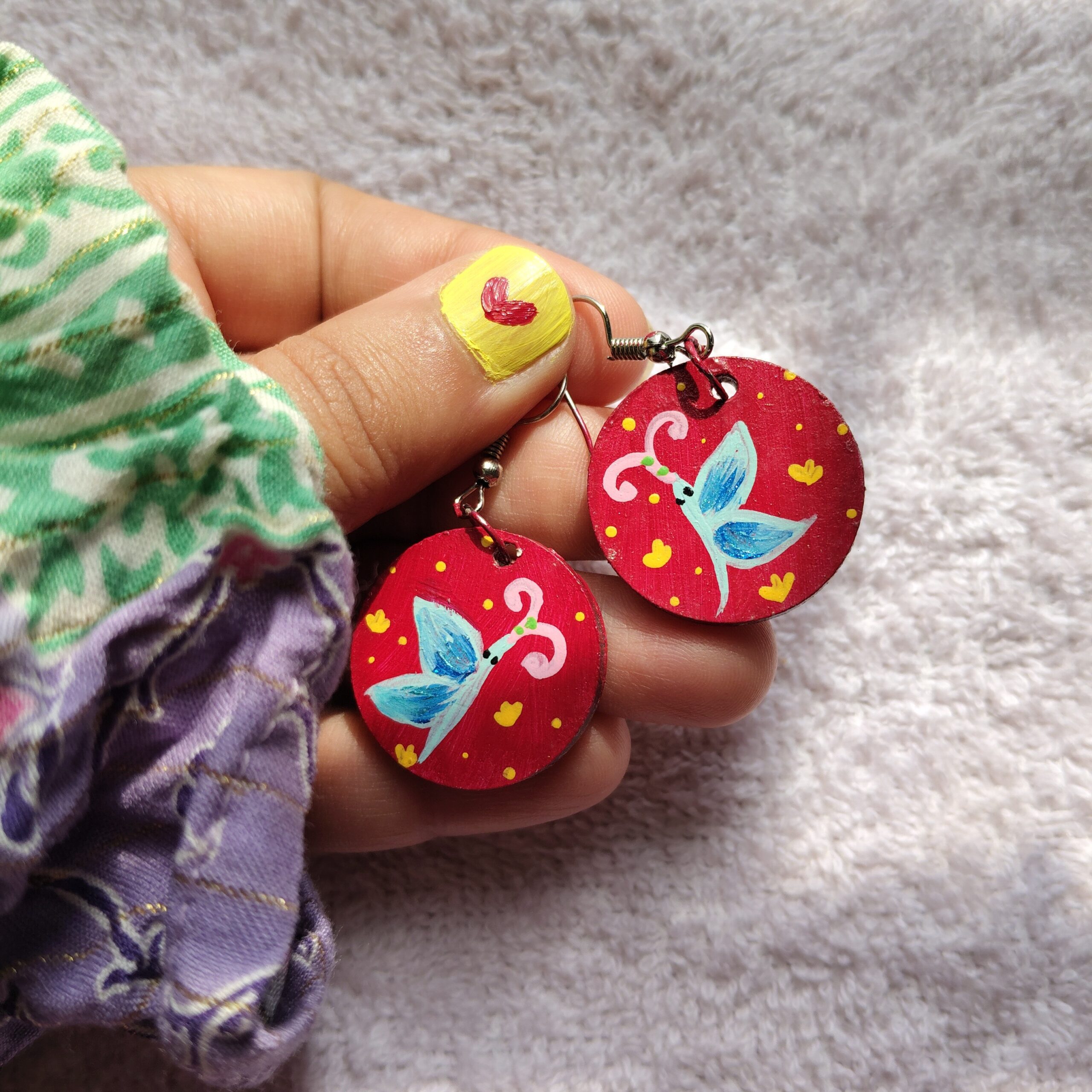 Hand Painted Wooden Earring Cottagecore Jewelry Boho Statement Earring Wearable Art Gift for Her - Image 15