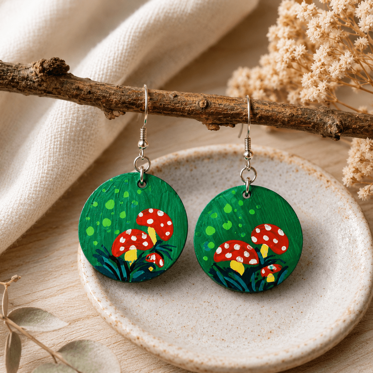 Hand Painted Wooden Earring Cottagecore Jewelry Boho Statement Earring Wearable Art Gift for Her - Image 7