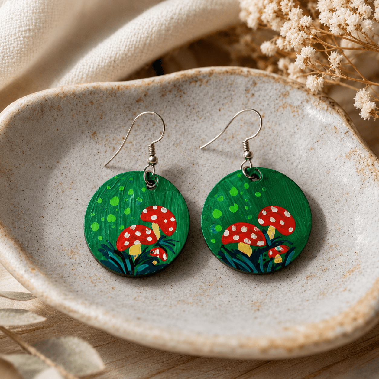 Hand Painted Wooden Earring Cottagecore Jewelry Boho Statement Earring Wearable Art Gift for Her - Image 8