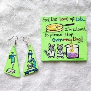 Hand-Painted Research Theme Mini Canvas & Science Earrings Set | Laboratory Art Gift | Biology Lab Decor | Scientist Gift | STEM Accessories | Handmade Gift