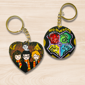 Personalized Harry Potter Keychain Hand Painted Hogwarts Keychain Custom Wizard Gift Handmade Wooden Keyring Potter Fan Gift