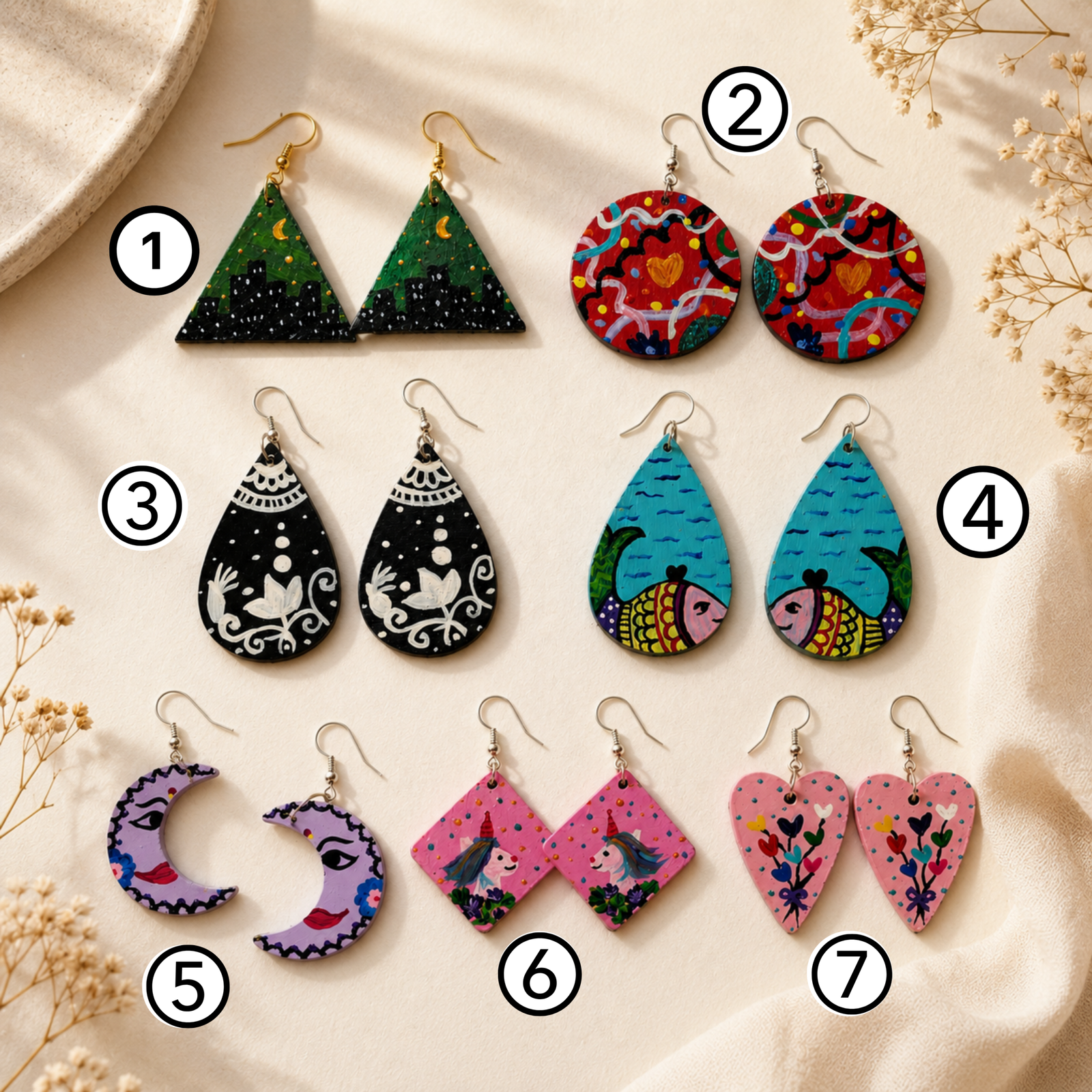 Wearable Art Earrings Hand Painted Jewelry Statement Earring Gift For Her Boho Handmade Artistic Jewelry Women - Image 2