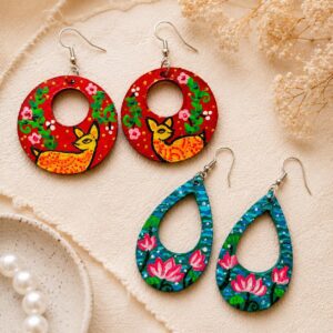 Hand Painted Deer Wooden Earring Boho Dangle Earring Forest Animal Jewelry Nature Inspired Gift for Her Handmade Statement Earring