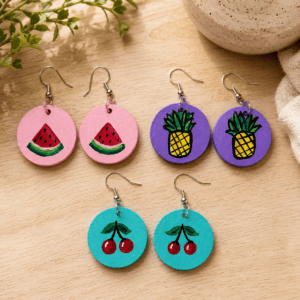 Hand Painted Fruit Earring Handmade Wooden Dangle Earring Watermelon Cherry Pineapple Earring Colorful Boho Jewelry Summer Gift for Her