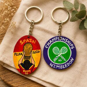Hand Painted Sports Keychain Wooden Football Tennis Keychain Handmade Keyring Sports Fan Gift Gift for Him