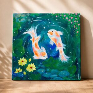 Koi Fish Original Painting Hand Painted Canvas Wall Art Japanese Pond Decor Nature Inspired Home Gift