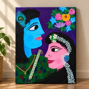 Radha Krishna Original Painting Hand Painted Canvas Wall Art Indian Spiritual Home Decor Unique Handmade Gift