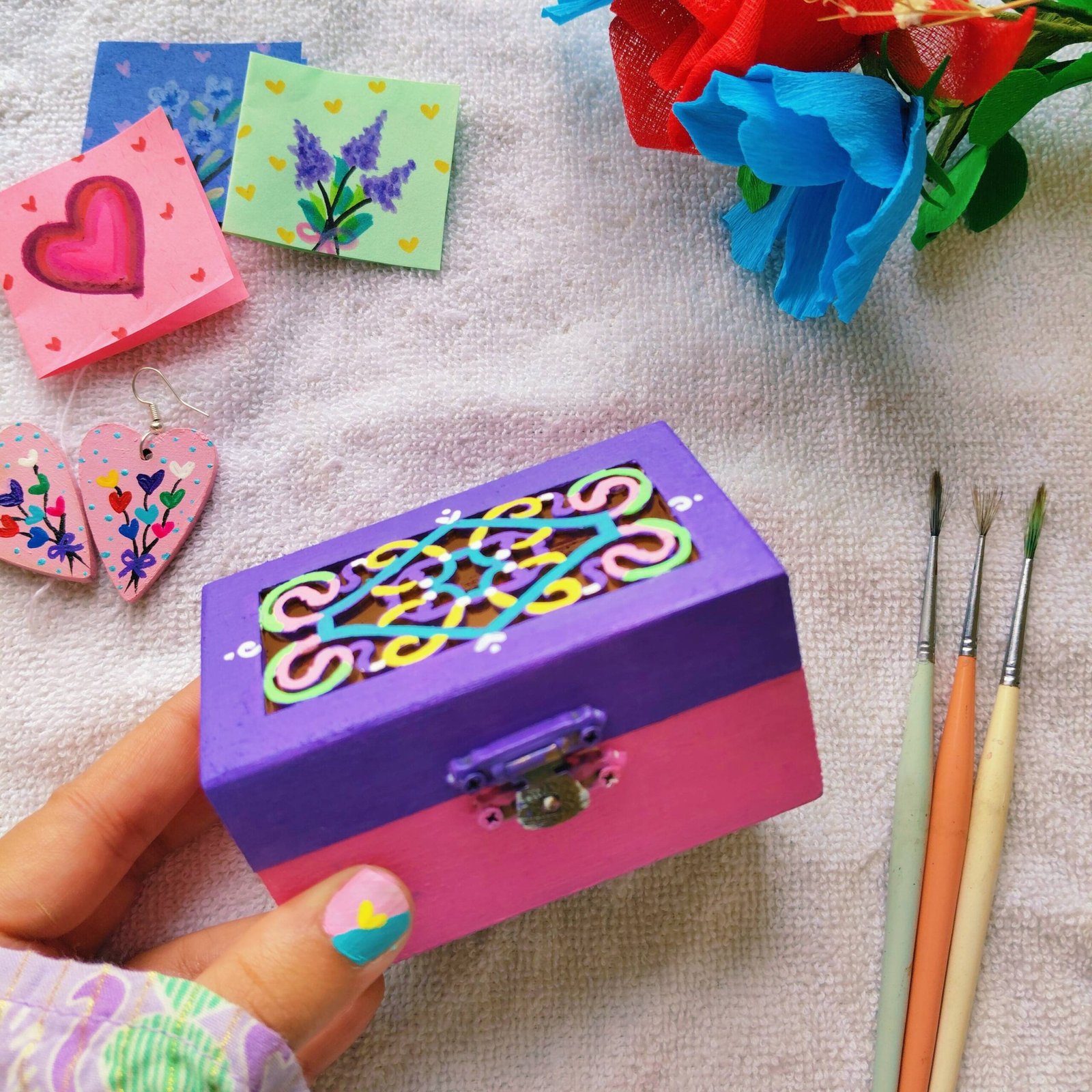 Hand Painted Jewelry Gift Box Personalized Gift for Her Mini Wooden Jewelry Box Earrings Gift Custom Love Note Box Anniversary Gift - Image 3