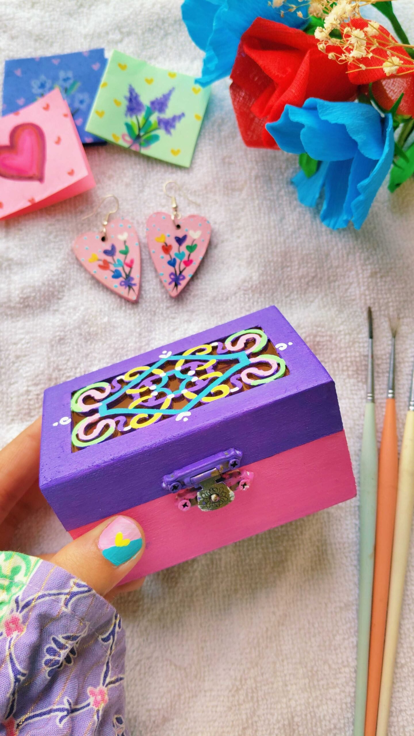 Hand Painted Jewelry Gift Box Personalized Gift for Her Mini Wooden Jewelry Box Earrings Gift Custom Love Note Box Anniversary Gift - Image 4