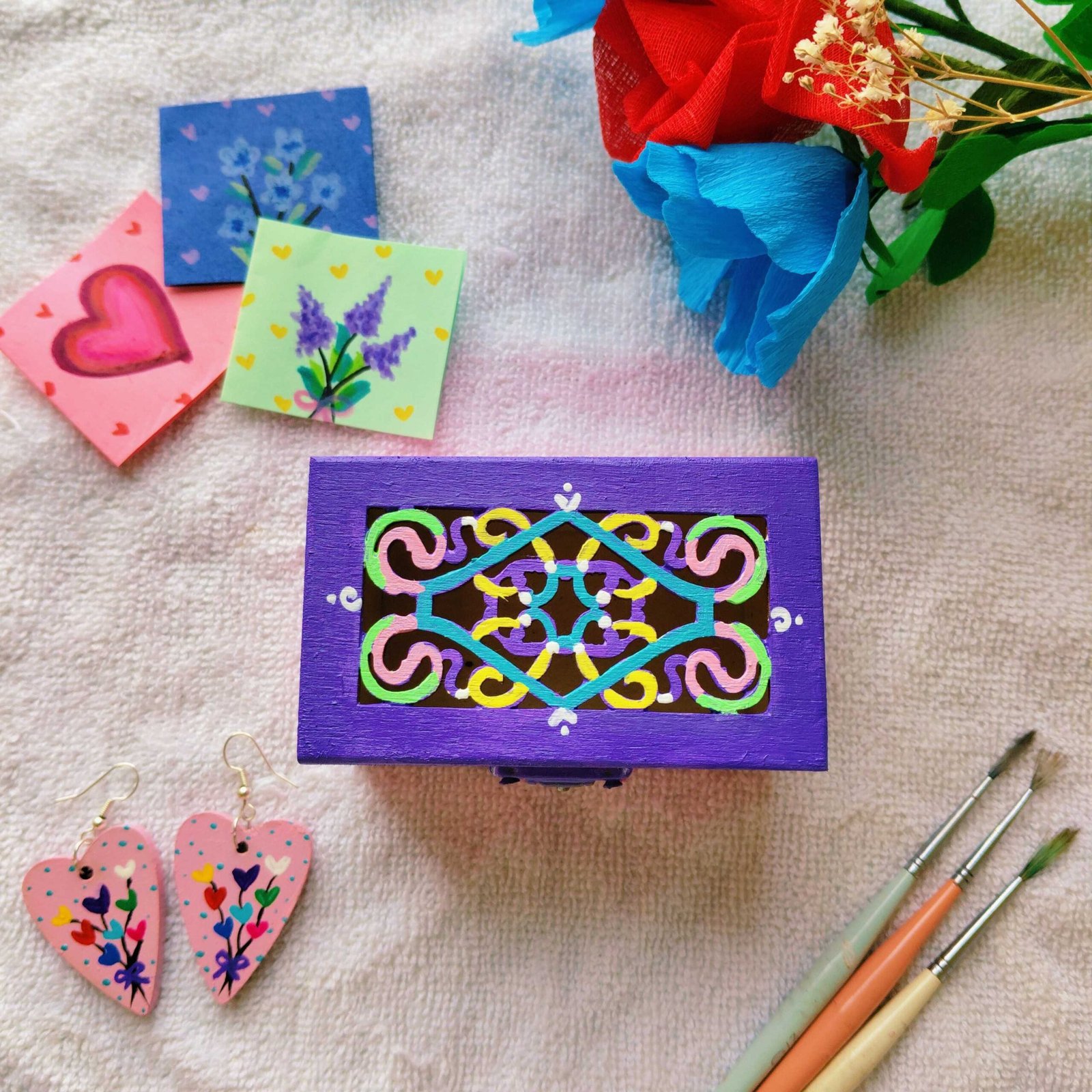 Hand Painted Jewelry Gift Box Personalized Gift for Her Mini Wooden Jewelry Box Earrings Gift Custom Love Note Box Anniversary Gift - Image 5