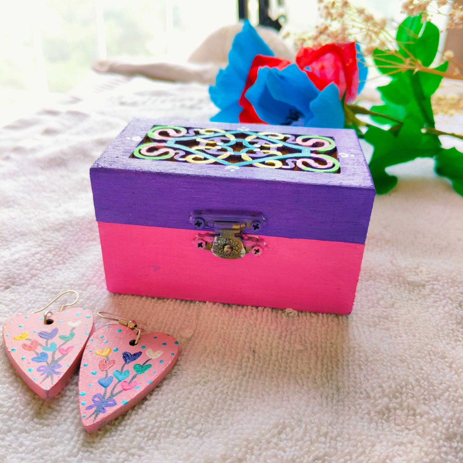 Hand Painted Jewelry Gift Box Personalized Gift for Her Mini Wooden Jewelry Box Earrings Gift Custom Love Note Box Anniversary Gift
