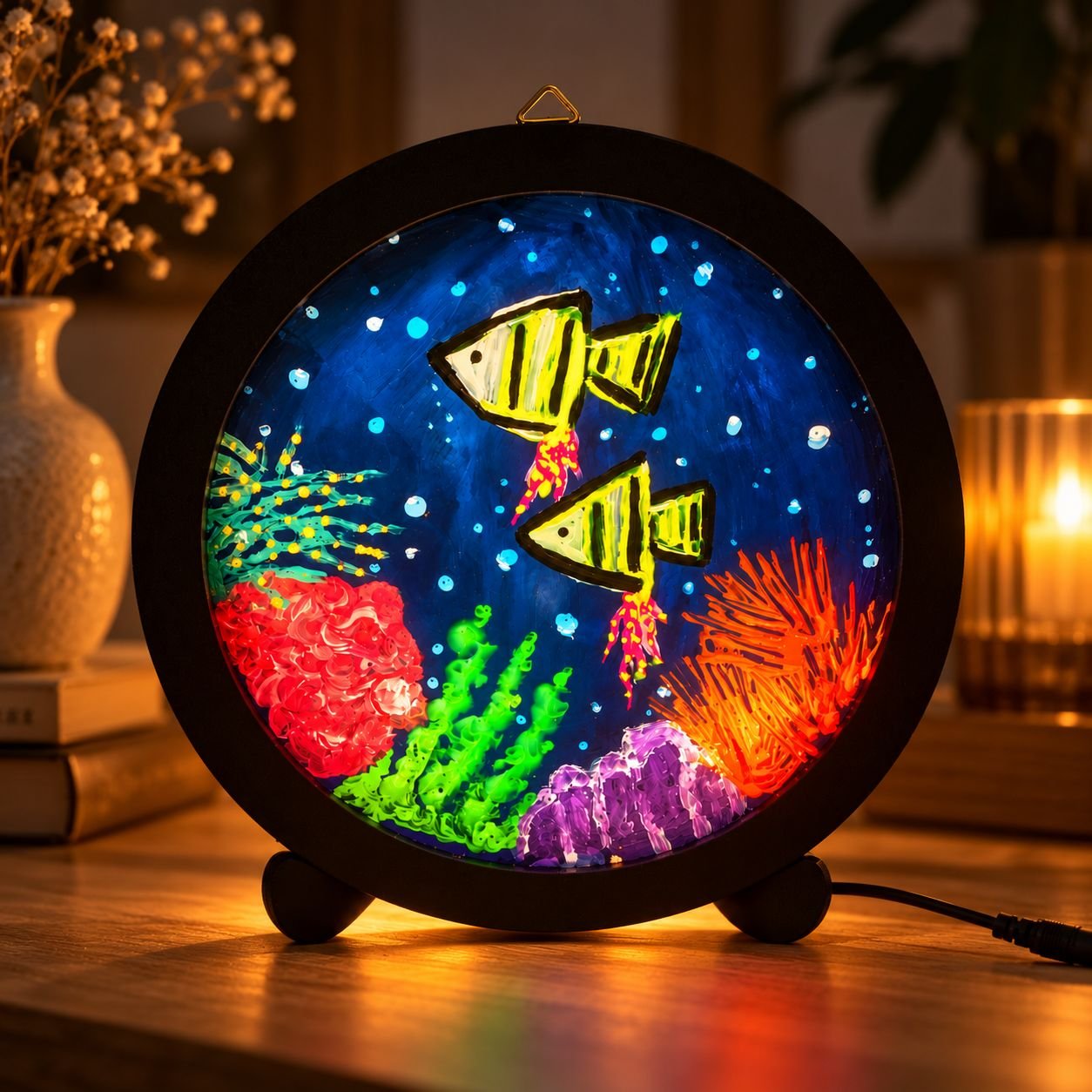 Coral Night Lamp, Underwater Ocean Decor, Hand Painted Fish Lamp, Coastal Home Decor - Image 4