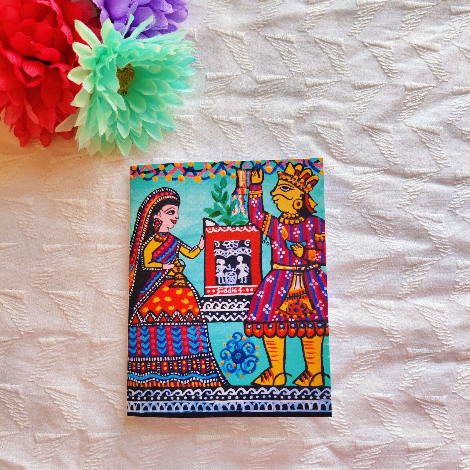 Handmade Diwali Gift Box for Loved Ones, 6-in-1 Indian Festive Gift Set, Hand-Painted Diya, Folk Art Cards & Shubh Labh Magnet - Image 9
