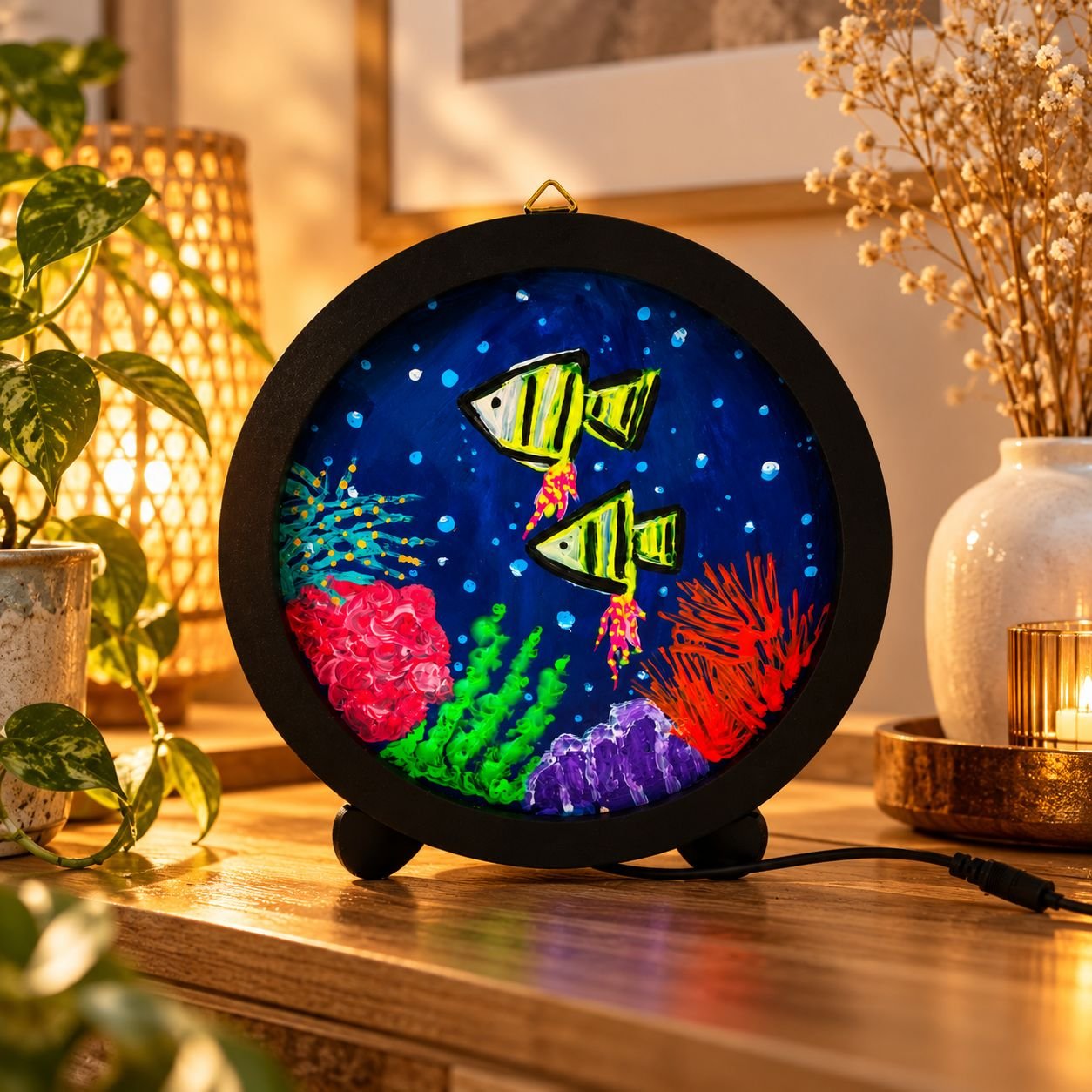 Coral Night Lamp, Underwater Ocean Decor, Hand Painted Fish Lamp, Coastal Home Decor - Image 3