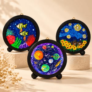 Set of 3 Hand Painted Night Lamps, Galaxy Ocean & Sunflower Decor, Unique Home Gift