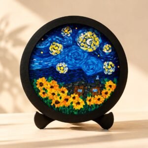 Hand Painted Sunflower Night Lamp, Starry Night Home Decor, Custom Gift